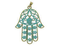 Ręka fatimy, Hamsa / zawieszka / 110x75x2mm / antyczny brąz - Aqua / 1szt