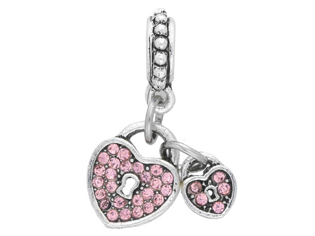 Serce Glamm™ / zawieszka charms / 29 cyrkonii / 25x10x3mm / srebrny, Rose / 1szt