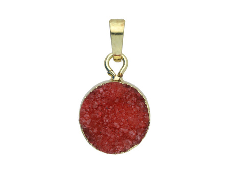 Agat druzy / w okuciu / zawieszka / dysk / 15x15x8mm / czerwony / 1szt