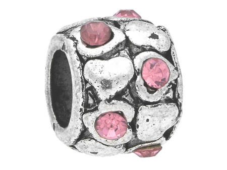 Oponka w serca Glamm™ / przekładka / 8 cyrkonii / 6x10x10mm / srebrny, Rose / otwór 5mm / 2szt