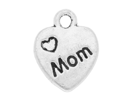 Mom – Mama, serce / zawieszka charms / 12x9.5x1mm / srebrny / 20szt