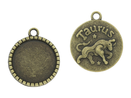 Taurus-Byk / zawieszka / kaboszon 20mm / 27x24x2mm / antyczny brąz / otwór 2.5mm / 2szt