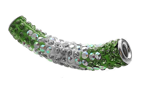 Tunel shamballa, Peridot, jasny zielony i biały / cyrkonie Crystal AB / posrebrzany / 48mm