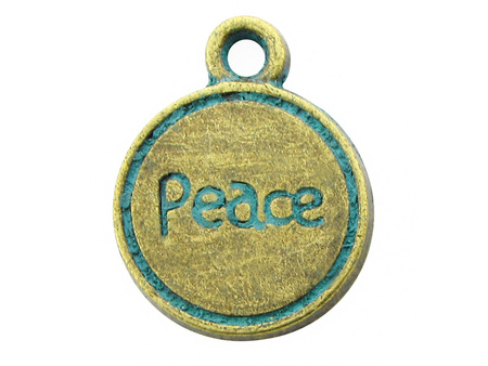 Peace / zawieszka charms / 17x13mm / kolor antyczny brąz - Aqua / otwór 1.5mm / 4szt