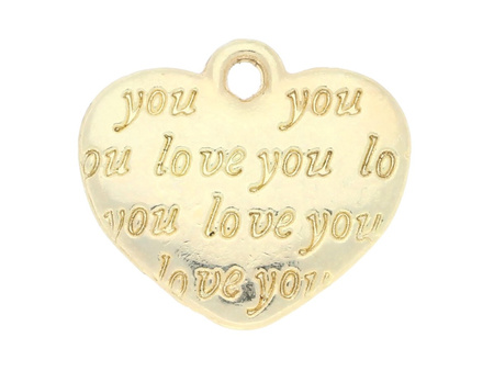 Serce love you / zawieszka charms / 14x12x2mm / złoty / 1szt