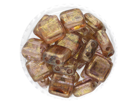 CZECHMATES™ / Tile Bead / 6mm / Luster Transparent / Gold-Smokey Topaz / 30szt