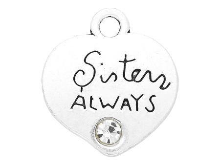 Sisters always - Friends forever Glamm™ / zawieszka charms / 15.5x14x1.5mm / satynowy srebrny / 2szt