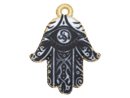 Ręka Fatimy, Hamsa SweetCharm™ / zawieszka charms / 23x18x1.5mm / KC Gold, czarny / 2szt