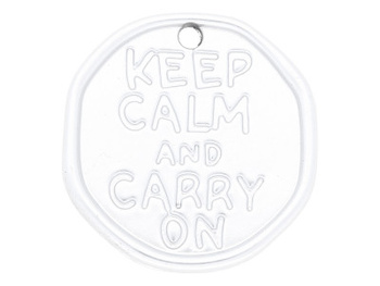 Keep calm and carry on / zawieszka charms / 28x27x2mm / satynowy srebrny / 1szt