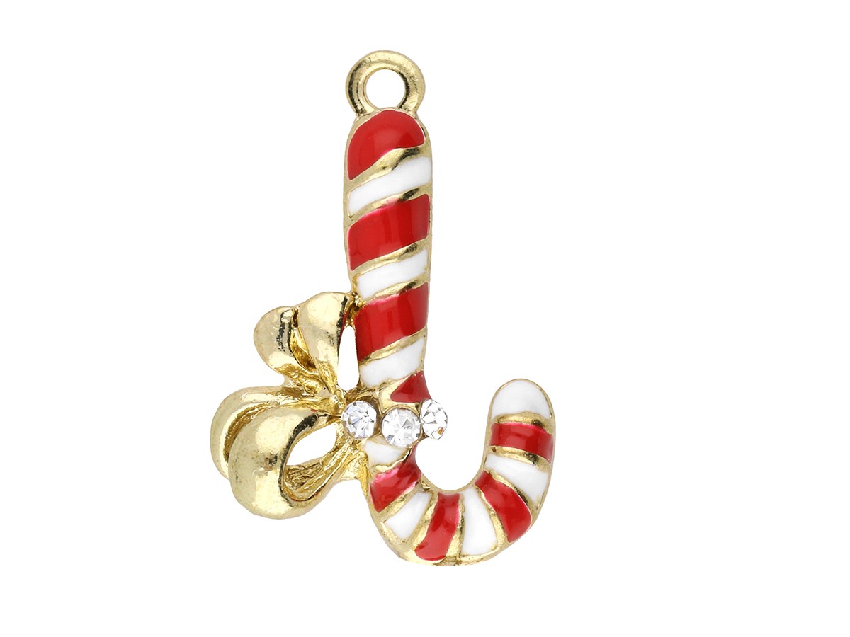 Laska świąteczna SweetCharm™ / zawieszka charms / 3 cyrkonie / 23x14x5mm /  czerwony, KC Gold / 2szt