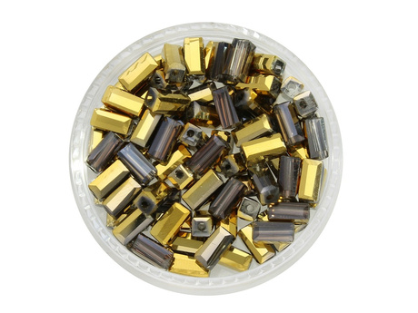 CrystaLove™ / kryształki szklane / cuboid / 7x3mm / antyczny złoty / opalizujący / 80szt