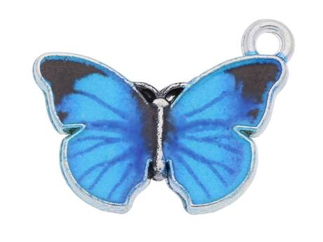 Motyl SweetCharm™ / zawieszka charms / 15x20x2mm / srebrny, niebieski / 2szt